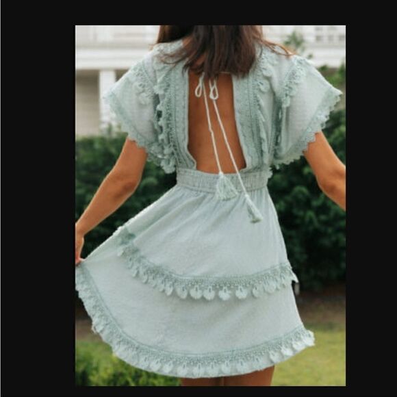 Lace Tie Backless Doll Sleeve Dress - Picture 3 of 4